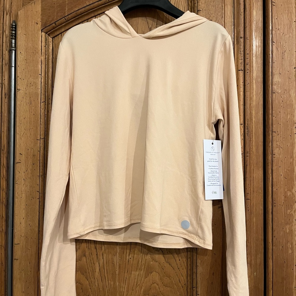 Long sleeve with hood athletic top, new with tags, peach, open to offers
